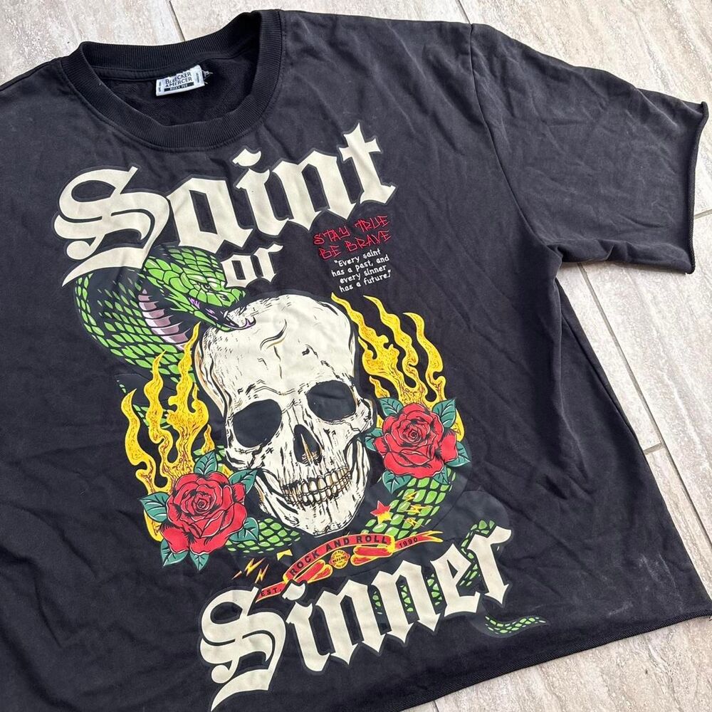 Bleeker & Mercer Saint Or Sinner Graphic Tee 2X Black Skull Snake Streetwear